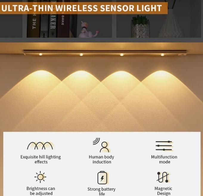 LED PIR Motion Sensor Cabinet Light – USB Rechargeable, Wireless & Smart ✨